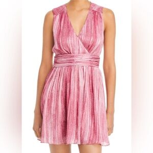Aqua Metallic Mini Dress with V-Neck and Hidden Back Zipper